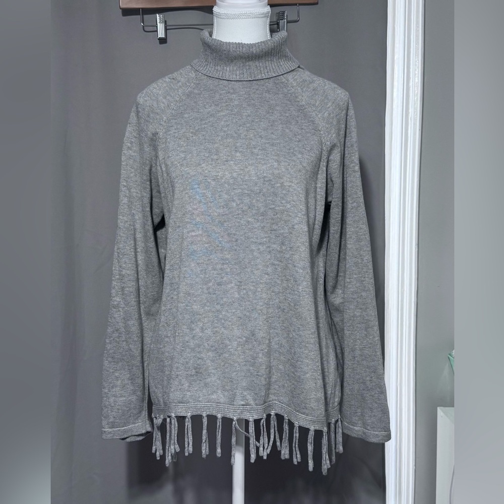 Rafaella Light Gray Ribbed Turtleneck Sweater